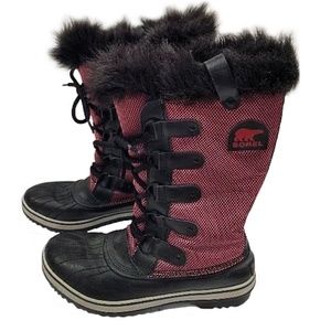 Sorel Tofino Chili / Black Faux Fur Winter Waterproof Boots, Sz 9.5